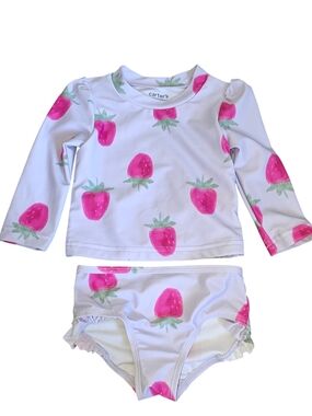 Carter's Purple & Pink Strawberry Print Rash Guard 2 Piece Set Baby Size 6/9M